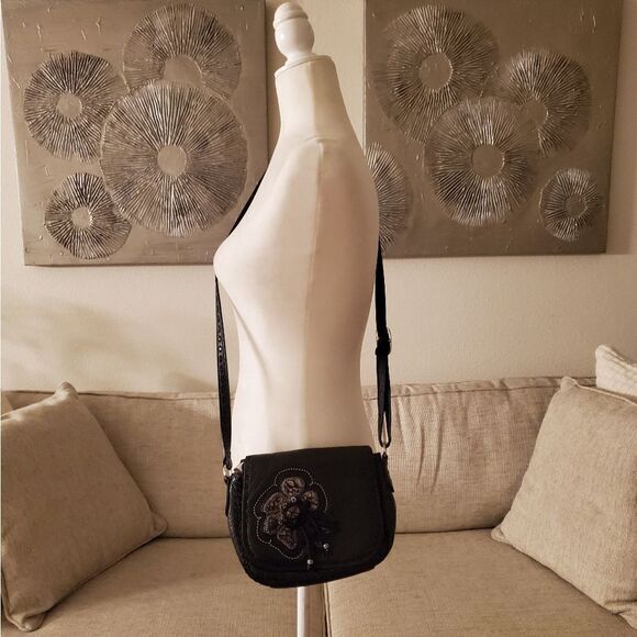 Brighton Jeweled Front Pebbled Leather Crossbody Purse - Picture 2 of 15